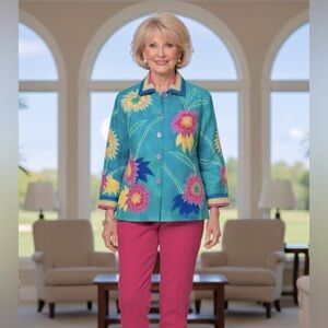 Vintage Patchington 100% Silk Colorful Beaded Floral Jacket Blazer Size Large